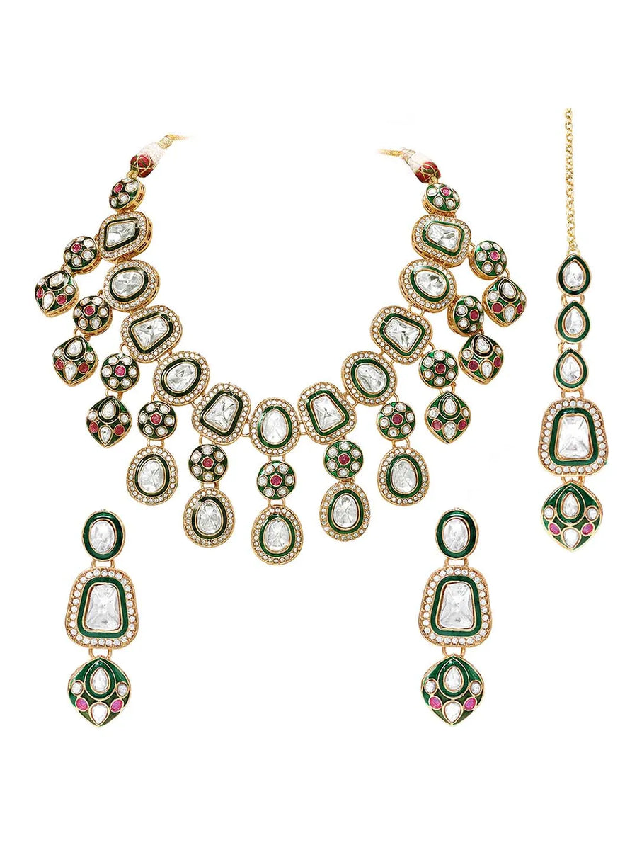 Gold Plated Kundan Meenakari Necklace Set