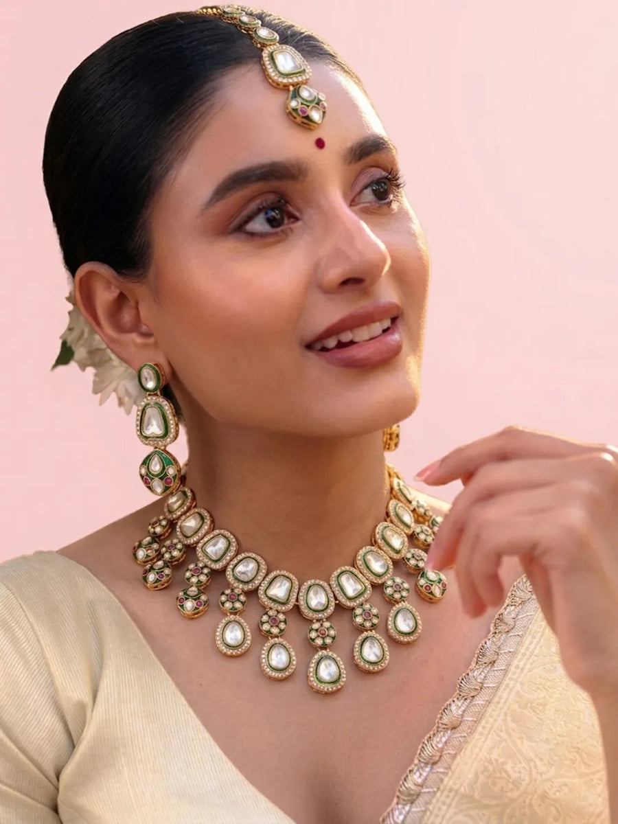 Gold Plated Kundan Meenakari Necklace Set