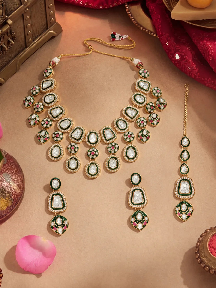 Gold Plated Kundan Meenakari Necklace Set