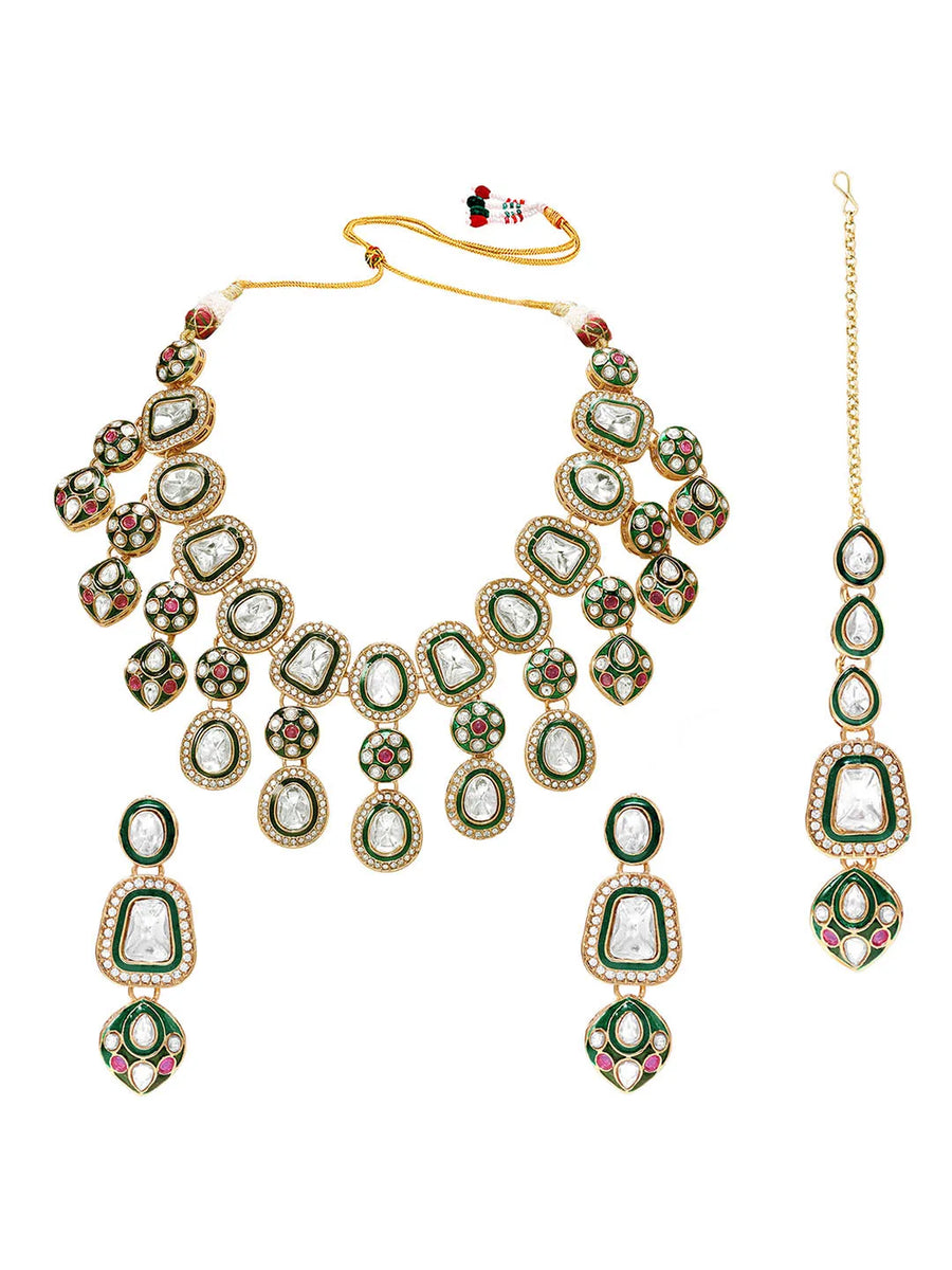 Gold Plated Kundan Meenakari Necklace Set