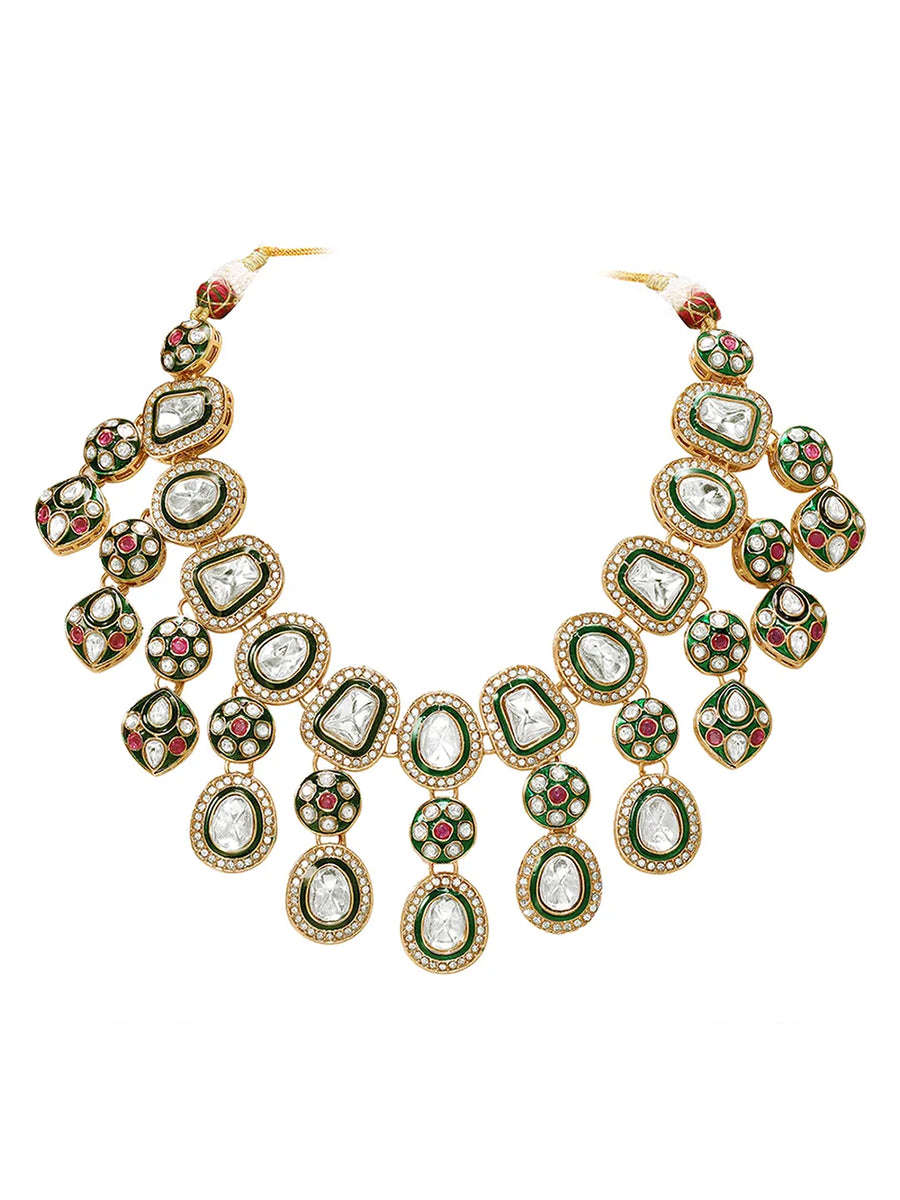 Gold Plated Kundan Meenakari Necklace Set