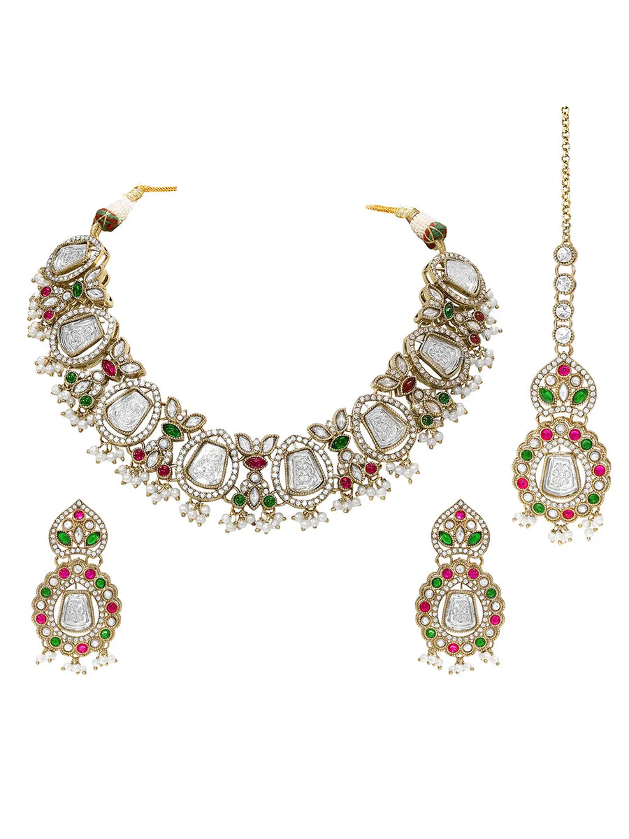 Gold Plated Pearl Kundan Necklace for Women