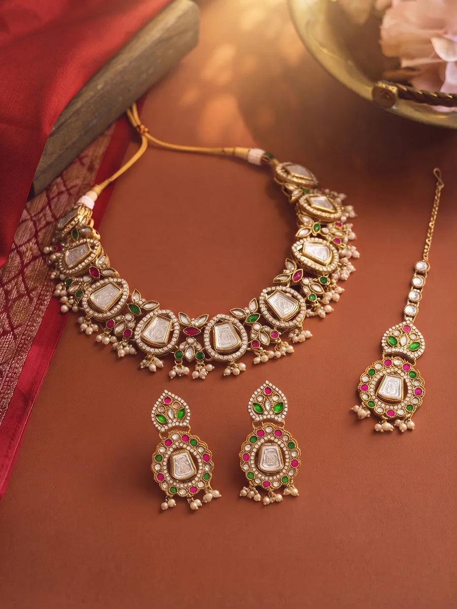 Gold Plated Pearl Kundan Necklace for Women