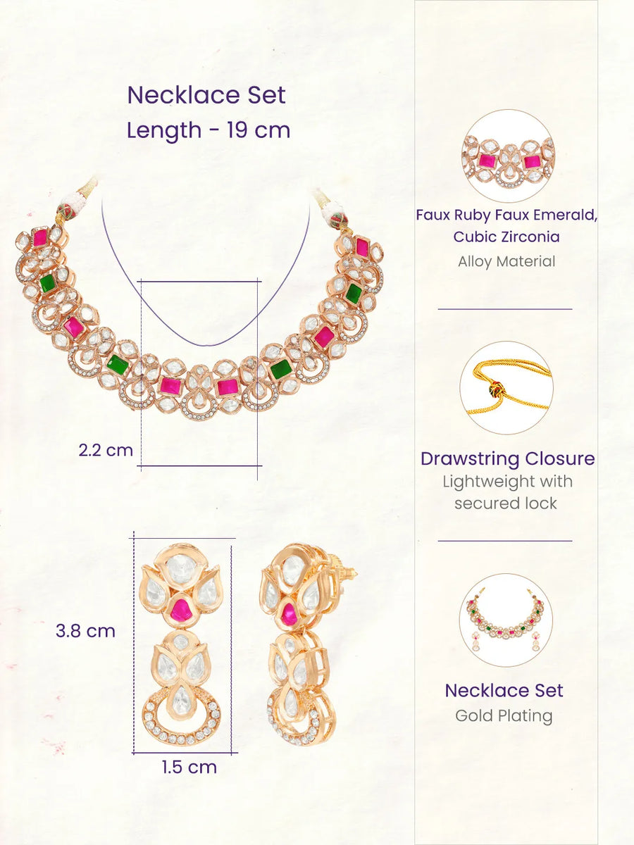 Gold Plated Ruby Emerald Kundan Necklace Set