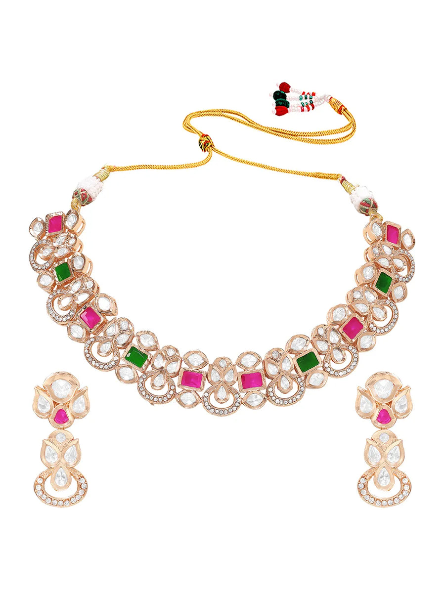 Gold Plated Ruby Emerald Kundan Necklace Set
