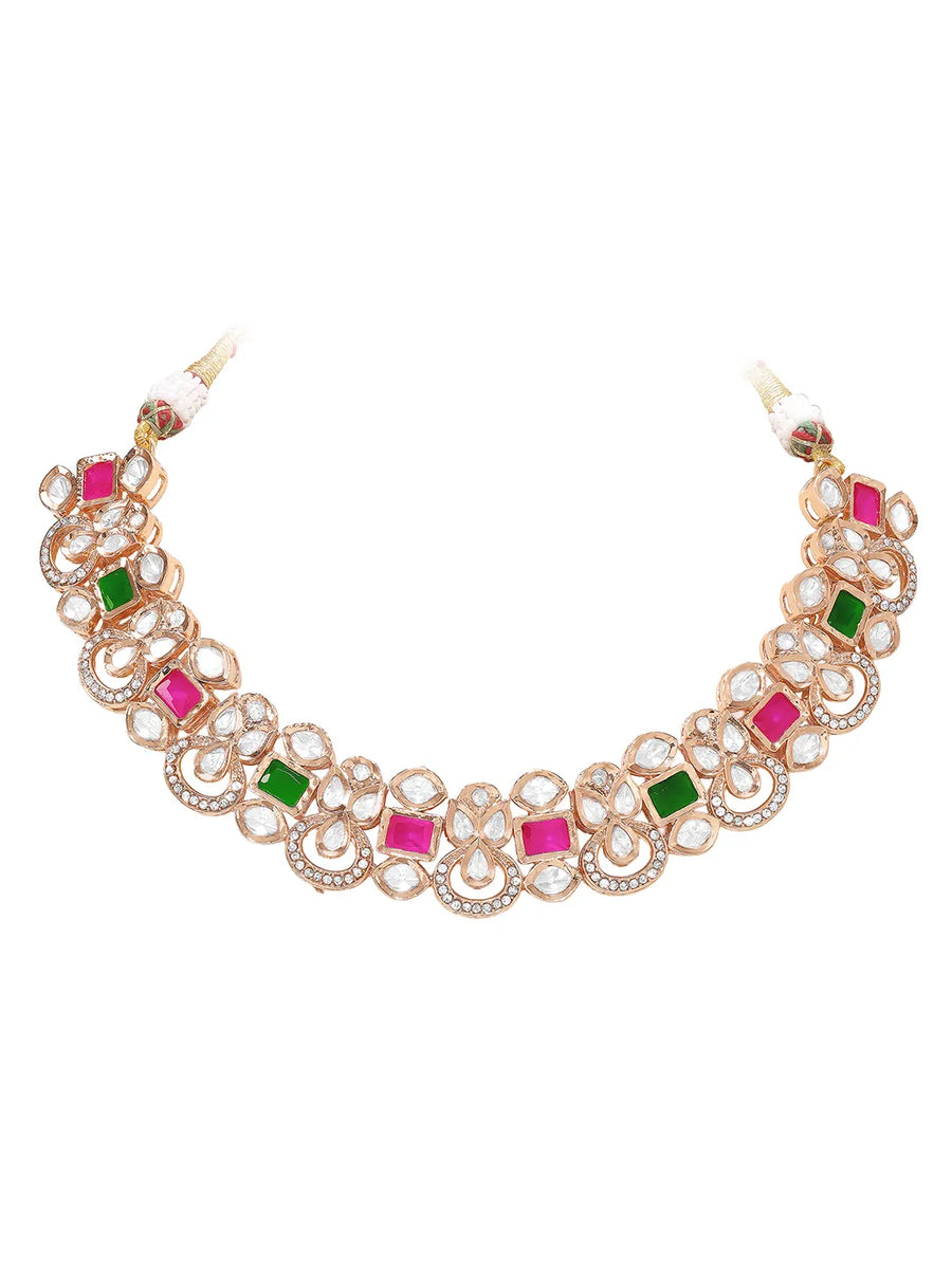 Gold Plated Ruby Emerald Kundan Necklace Set