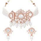 Rose Gold Plated White Pearl Kundan Necklace Set