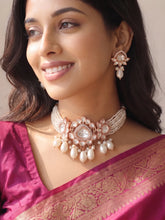 Rose Gold Plated White Pearl Kundan Necklace Set