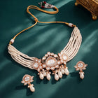 Rose Gold Plated White Pearl Kundan Necklace Set