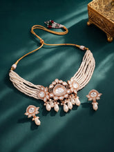 Rose Gold Plated White Pearl Kundan Necklace Set
