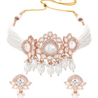 Rose Gold Plated White Pearl Kundan Necklace Set