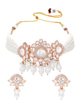 Rose Gold Plated White Pearl Kundan Necklace Set