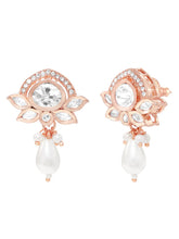 Rose Gold Plated White Pearl Kundan Necklace Set