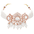 Rose Gold Plated White Pearl Kundan Necklace Set