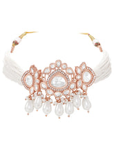 Rose Gold Plated White Pearl Kundan Necklace Set
