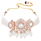 Rose Gold Plated White Pearl Kundan Necklace Set