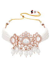 Rose Gold Plated White Pearl Kundan Necklace Set