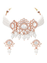 Rose Gold Plated White Pearl Kundan Necklace Set
