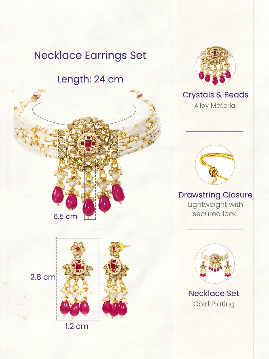 Gold Plated Ruby Crystal Bead Regal Necklace Set