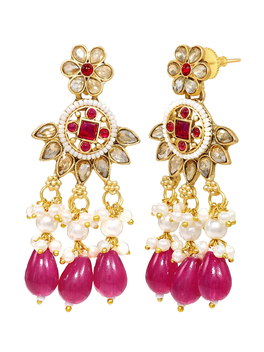 Gold Plated Ruby Crystal Bead Regal Necklace Set