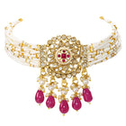 Gold Plated Ruby Crystal Bead Regal Necklace Set