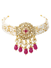 Gold Plated Ruby Crystal Bead Regal Necklace Set