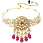 Gold Plated Ruby Crystal Bead Regal Necklace Set