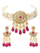 Gold Plated Ruby Crystal Bead Regal Necklace Set