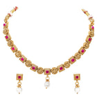 Gold Plated Ruby Pearl Ornate Necklace Set