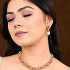 Gold Plated Ruby Pearl Ornate Necklace Set