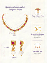 Gold Plated Ruby Pearl Ornate Necklace Set