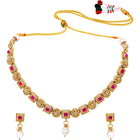Gold Plated Ruby Pearl Ornate Necklace Set