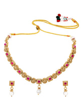 Gold Plated Ruby Pearl Ornate Necklace Set