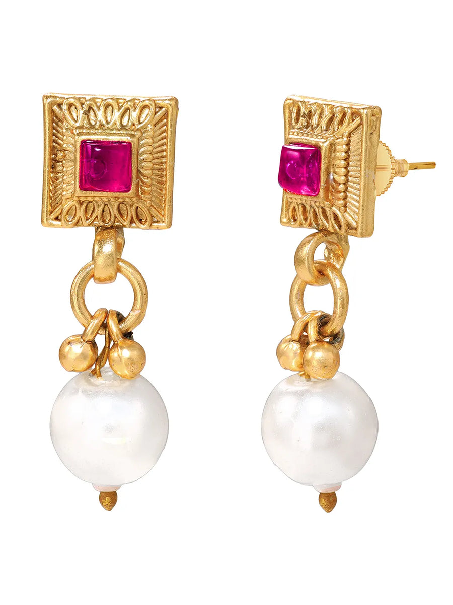 Gold Plated Ruby Pearl Ornate Necklace Set