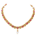 Gold Plated Ruby Pearl Ornate Necklace Set