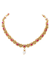 Gold Plated Ruby Pearl Ornate Necklace Set