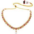 Gold Plated Ruby Pearl Ornate Necklace Set