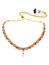Gold Plated Ruby Pearl Ornate Necklace Set