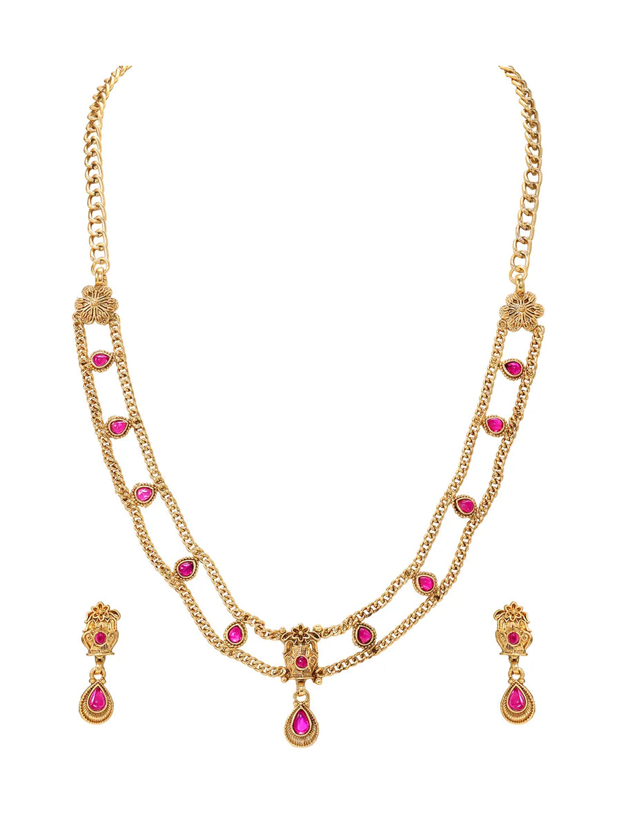 Gold Plated Ruby Statement Necklace Set