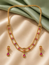 Gold Plated Ruby Statement Necklace Set