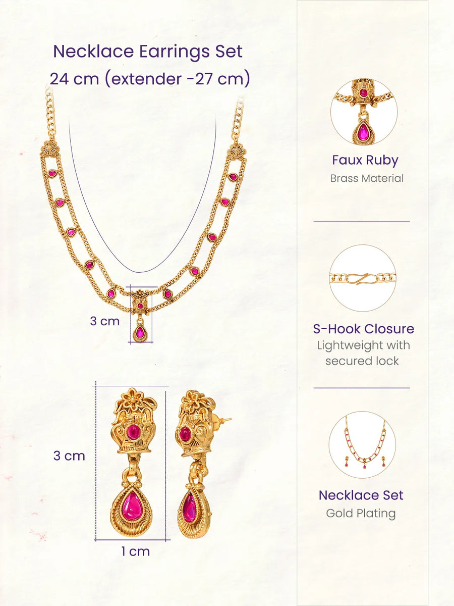Gold Plated Ruby Statement Necklace Set