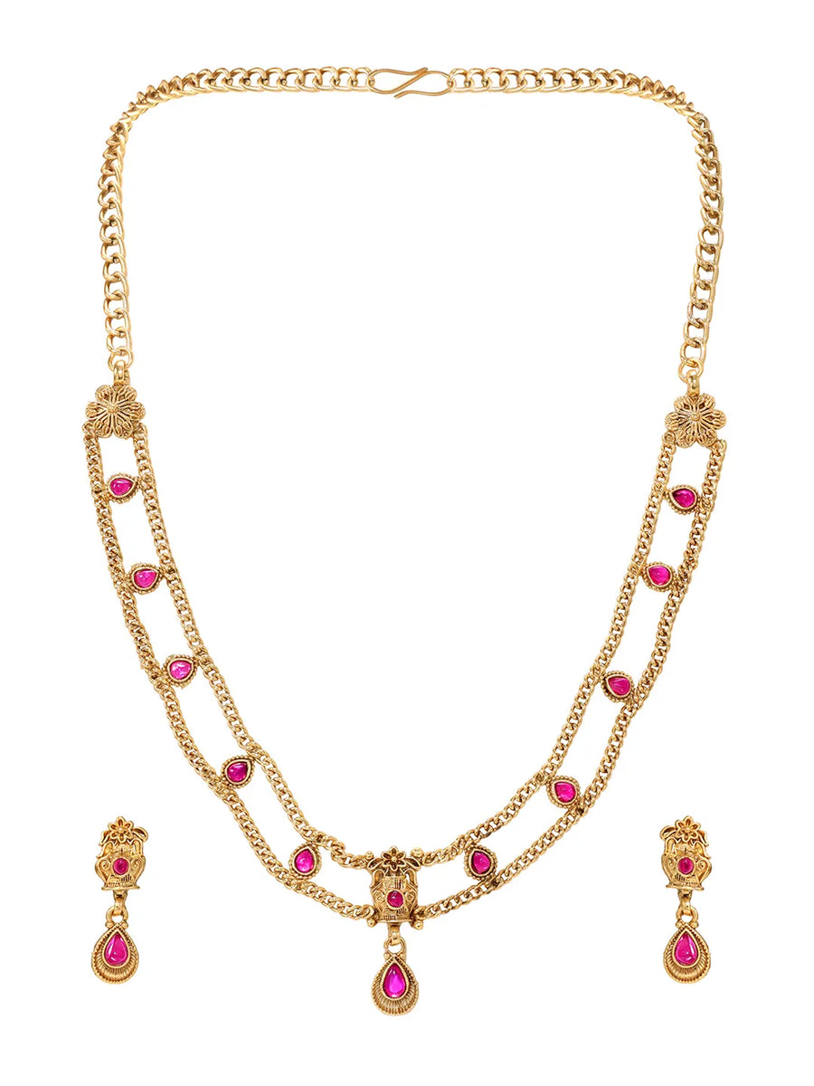 Gold Plated Ruby Statement Necklace Set