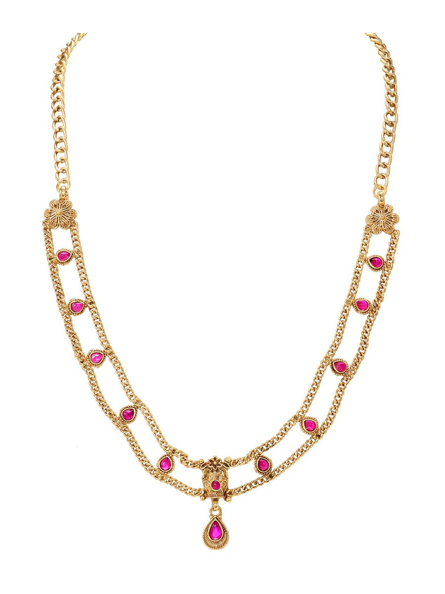 Gold Plated Ruby Statement Necklace Set