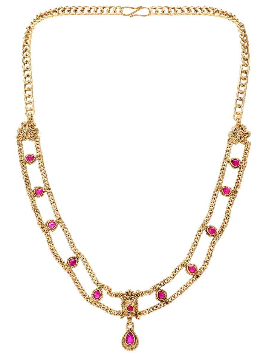 Gold Plated Ruby Statement Necklace Set
