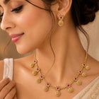 Gold Plated Ruby Traditional Necklace Set