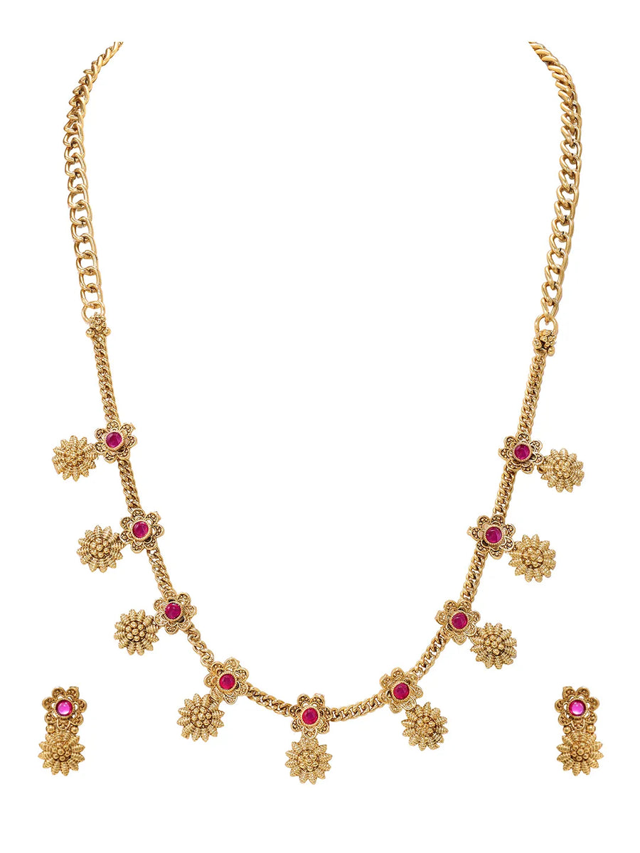 Gold Plated Ruby Traditional Necklace Set