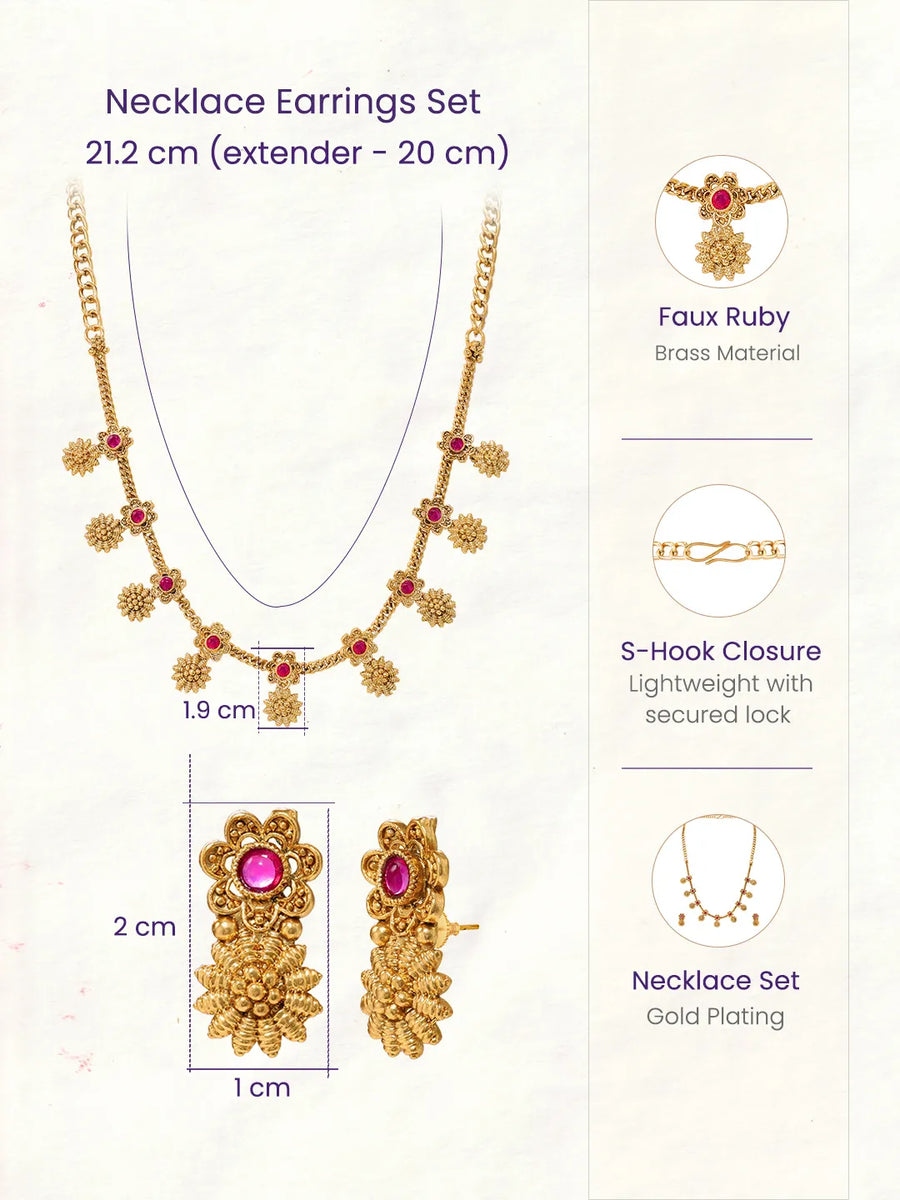 Gold Plated Ruby Traditional Necklace Set