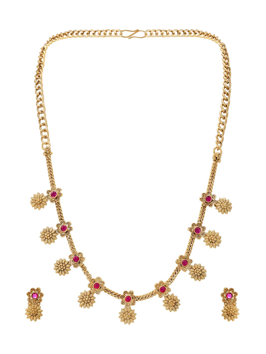 Gold Plated Ruby Traditional Necklace Set