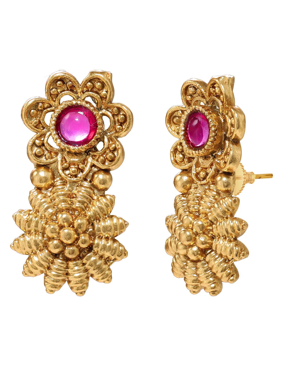 Gold Plated Ruby Traditional Necklace Set