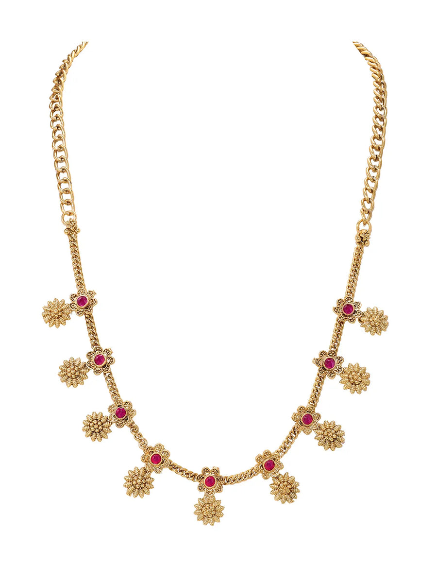 Gold Plated Ruby Traditional Necklace Set